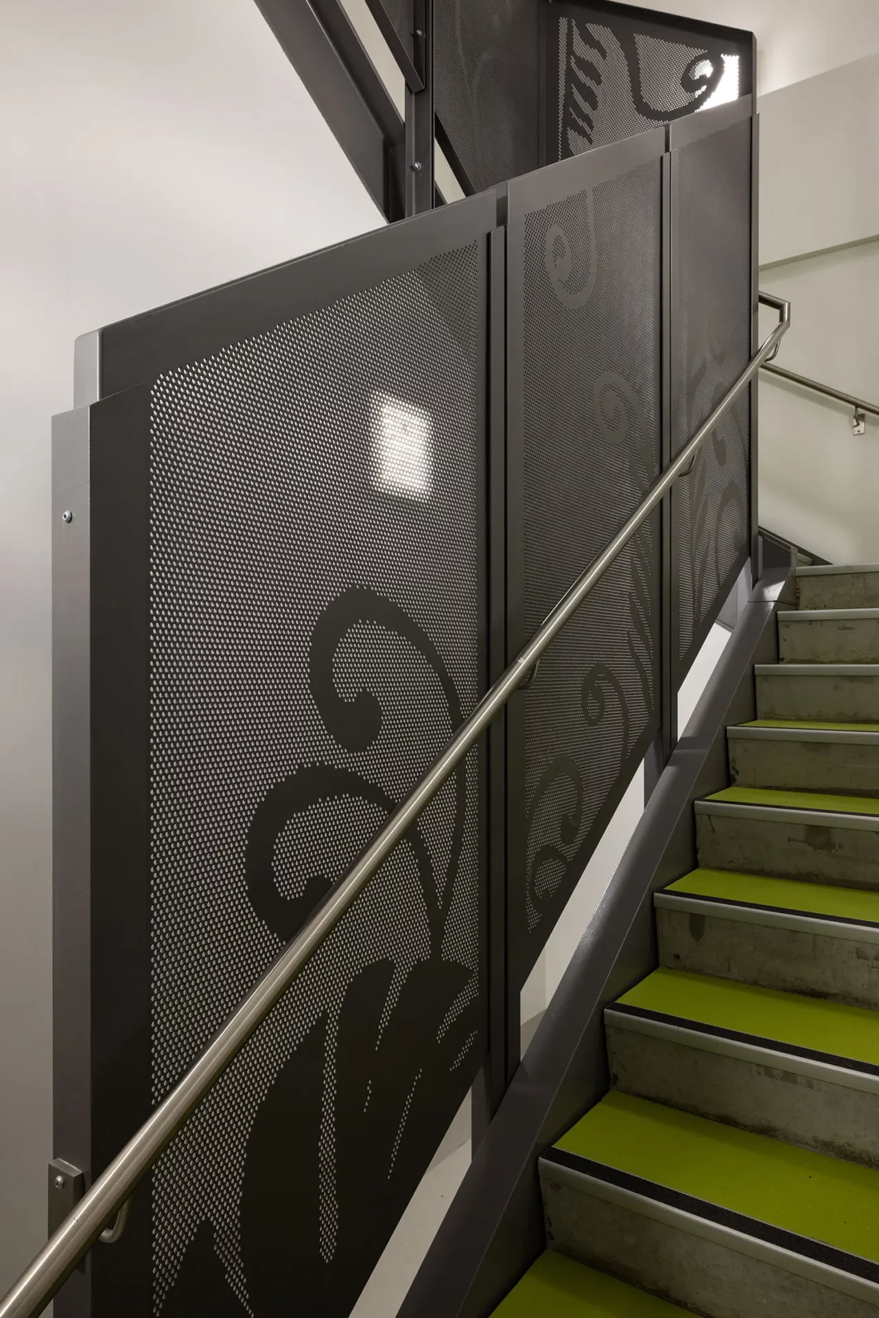 Green staircase and stairnosings at Wellington Regional Childrens Hospital
